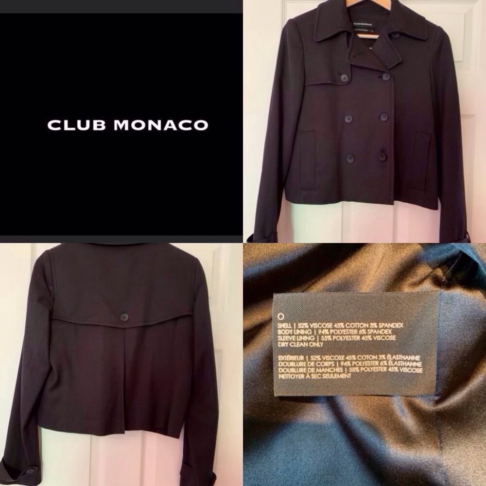 Club Monaco Cropped  Double-Breasted Cotton Blend Jacket Size M Black